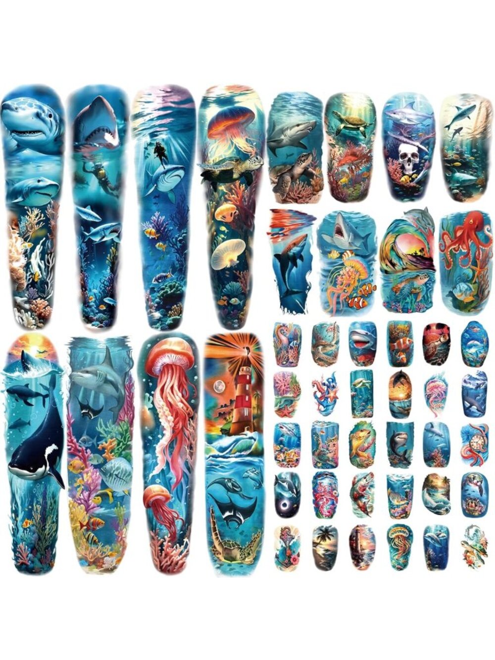 46 Waterproof Temporary Tattoos for Men & Women - Shark, Dolphin & Ocean Designs